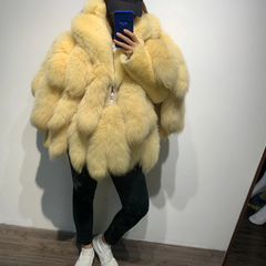 Genuine Fox Fur Tail Oversized 2-in-1 Coat