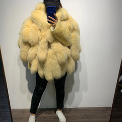 Genuine Fox Fur Tail Oversized 2-in-1 Coat