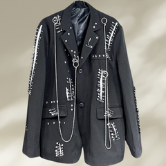 Men's Luxurious Blazer with Safety Pins and Chains