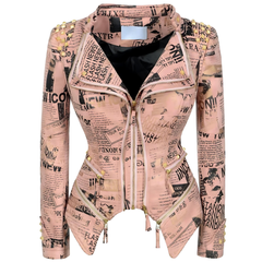 Stylish Newspaper Motorcycle Biker Studded Jacket