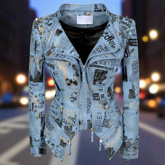 Stylish Newspaper Motorcycle Biker Studded Jacket