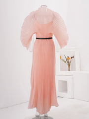 Women's Pleated Maxi Dress | Elegant Puff Up Sleeves