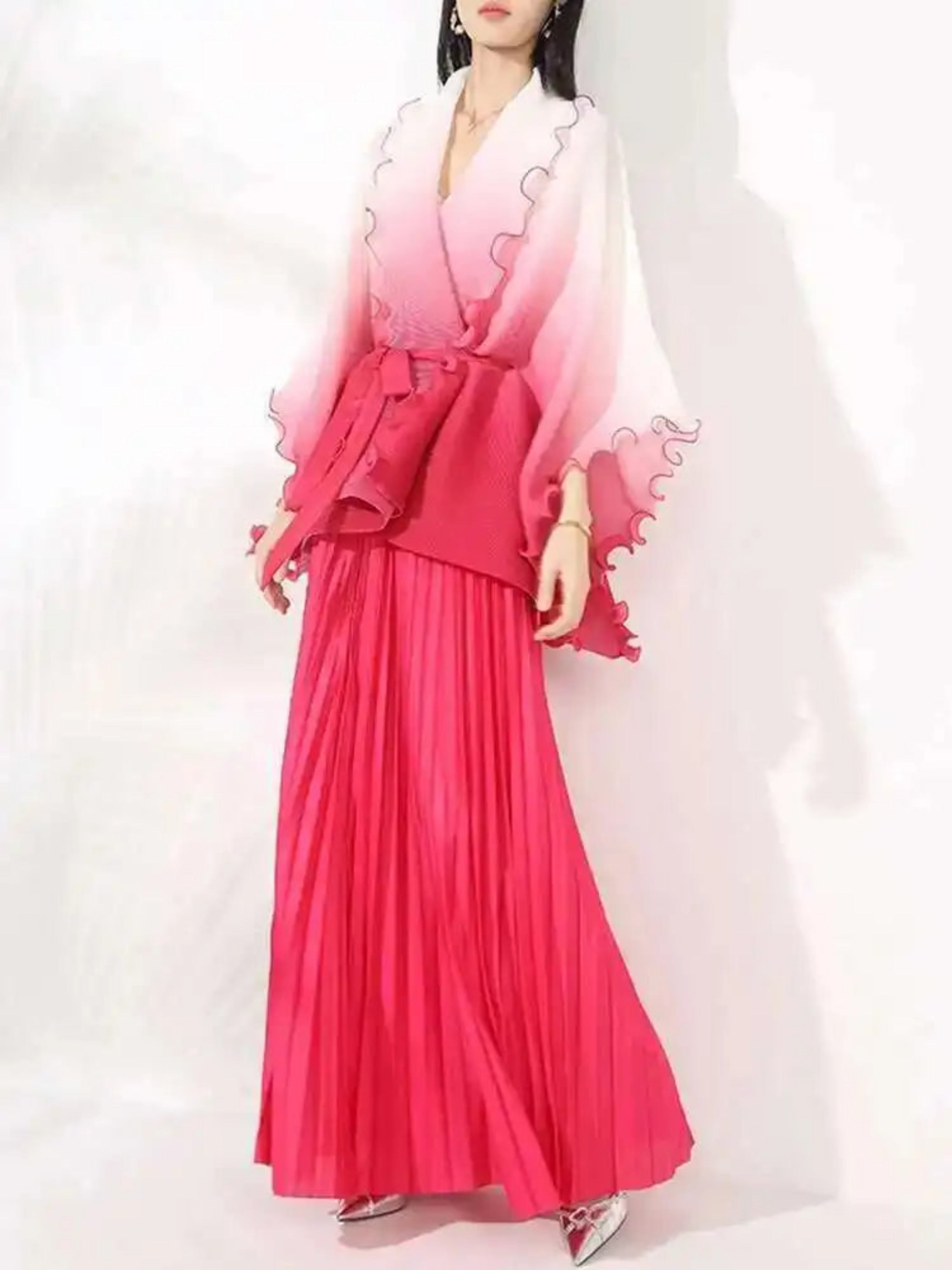 HEYFANCYSTYLE Chic Japanese Designer Pleated Modest Long Skirt Outfit