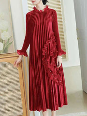 HEYFANCYSTYLE Designer Casual Japanese Plissé Beaded Modest Dress