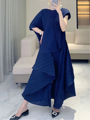 HEYFANCYSTYLE Designer Cruise Wear Resort Style Japanese Pleated Pant Set