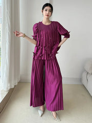 HEYFANCYSTYLE Designer Japanese Pleat Pull On Trousers & Butterfly Top