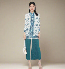 HEYFANCYSTYLE Designer Japanese Pleated Blouse & Palazzo Pant Set
