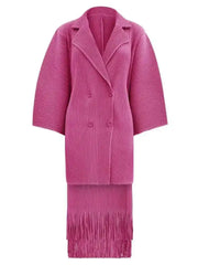 HEYFANCYSTYLE Designer Japanese Pleated Plissé Long Skirt & Blazer Ensemble