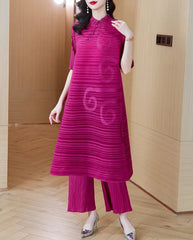 HEYFANCYSTYLE Designer Japanese Pleated Wide Leg Pants and Tunic Top Formal