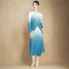 HEYFANCYSTYLE Designer Japanese Plissé Ombre Blouse Top & Skirt Set Women