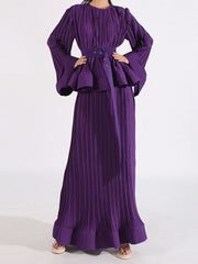 HEYFANCYSTYLE Designer Japanese Plissé Pleated Long Skirt Set for Women