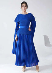 HEYFANCYSTYLE Designer Pleated Blouse & Skirt Set Elegant Formal Wear