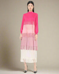 HEYFANCYSTYLE Designer Pleated Fringe Midi Dress - Wrinkle Resistant Luxury