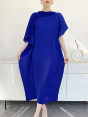 HEYFANCYSTYLE Designer Pleated Tunic Dress with Short Sleeves