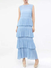 HEYFANCYSTYLE Elegant Plissé Pleated Dress - Sleeveless Japanese Pleats Midi