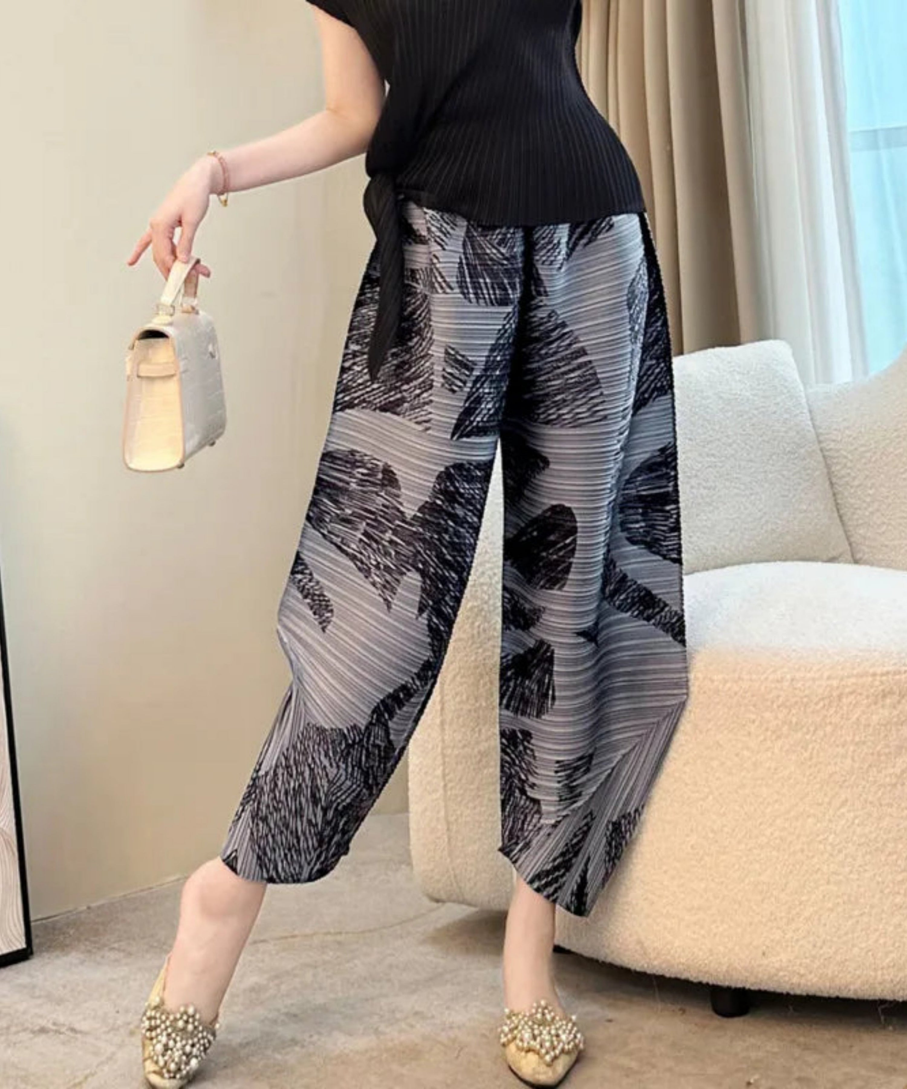 HEYFANCYSTYLE Elegant Women's Plissé Pleat Harem Pants
