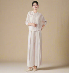 HEYFANCYSTYLE Exclusive Women's Japanese Plissé Designer Top & Pant Set