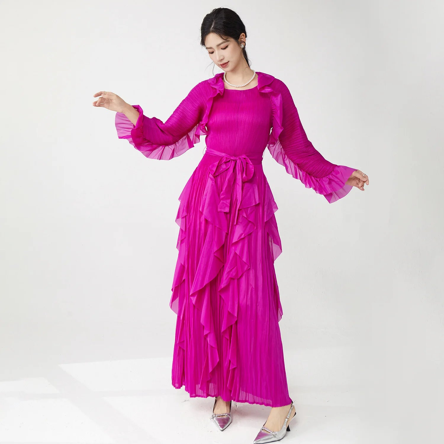 HEYFANCYSTYLE Female Couture Designer Japanese Plissé Long Dress
