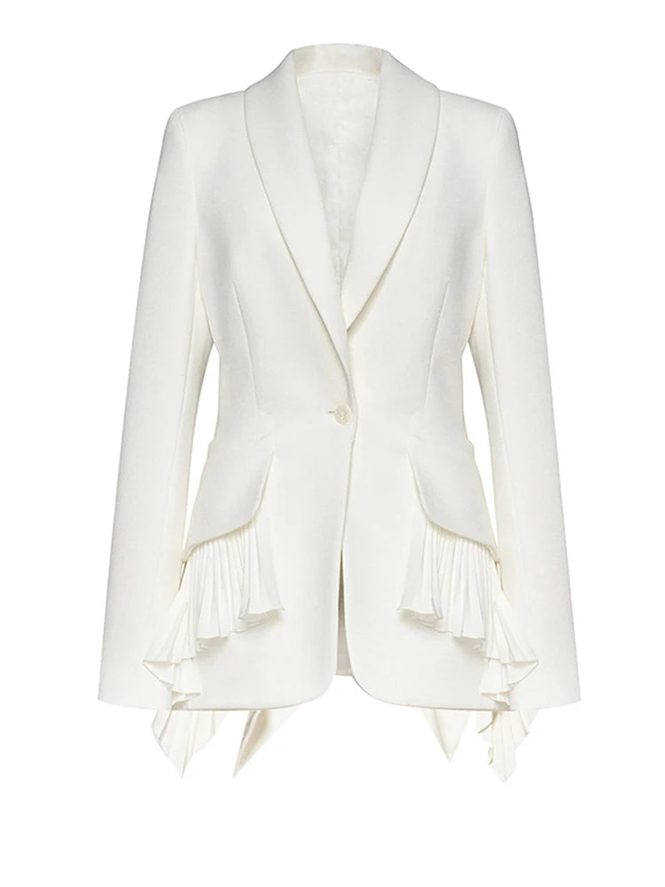 HEYFANCYSTYLE Female Couture Pleated Detail Blazer Coat