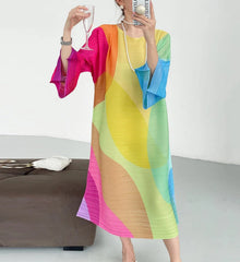 HEYFANCYSTYLE Female Luxury Crafted Pleated Flowy Designer Dress