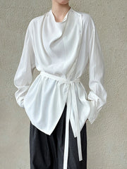 HEYFANCYSTYLE Female Luxury Designer Draped Blouse Top