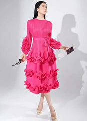 HEYFANCYSTYLE Female Luxury Japanese Plissé Pleated Cocktail Dress