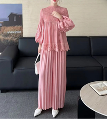 HEYFANCYSTYLE Flowy Japanese Pleated Plissé Blouse & Palazzo Pants
