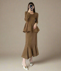 HEYFANCYSTYLE Formal Pleated Peplum Blouse & Skirt – Luxury Women's Outfit
