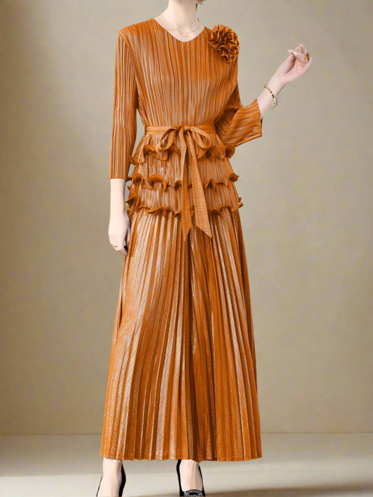 HEYFANCYSTYLE Formal Plisse Pleated Wide Leg Pant Set Luxury