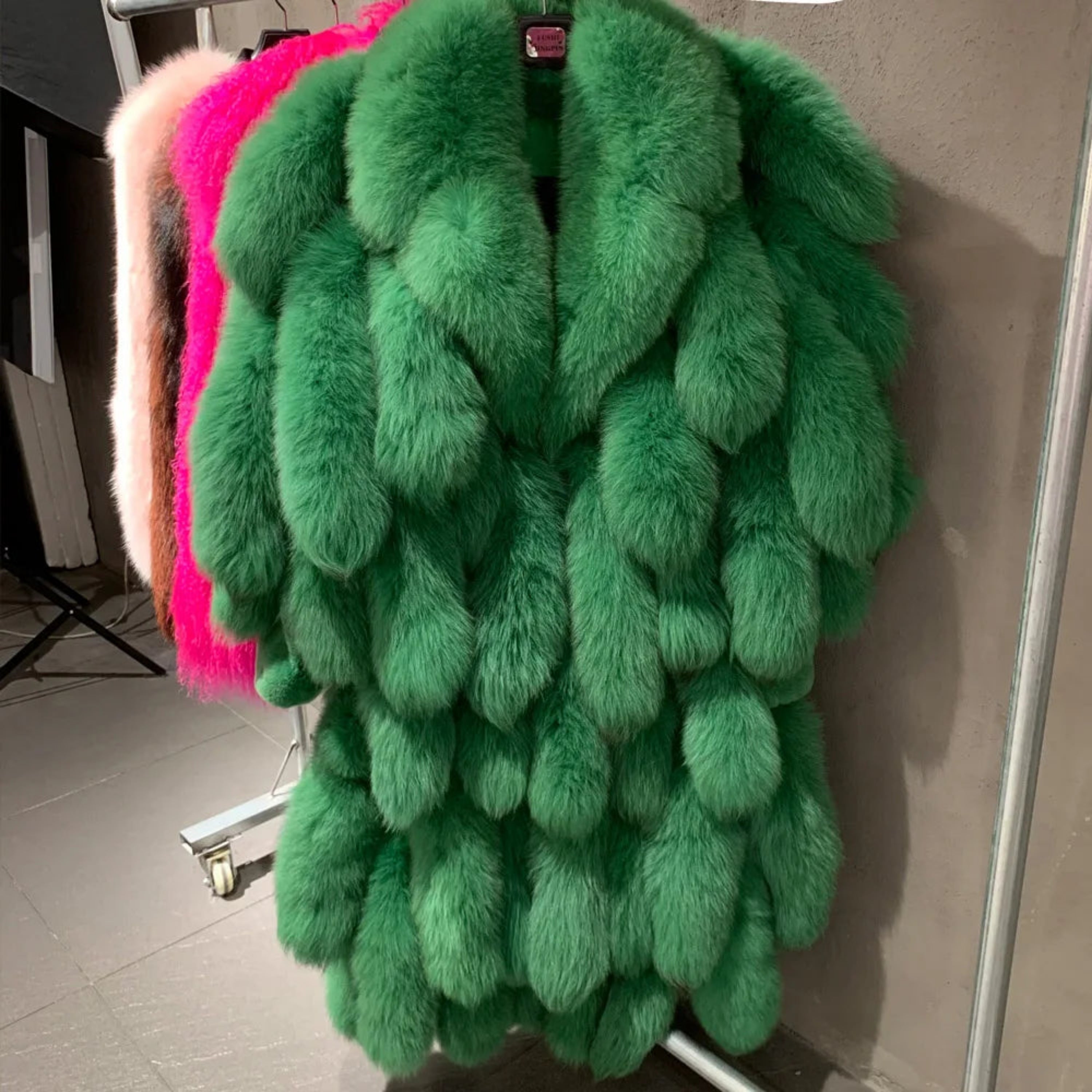 HEYFANCYSTYLE Genuine Fox Fur Tail Oversized Fit 2-in-1 Coat, High-End Design, Premium Quality, Hand-Made, Formal, Concerts, Hollywood