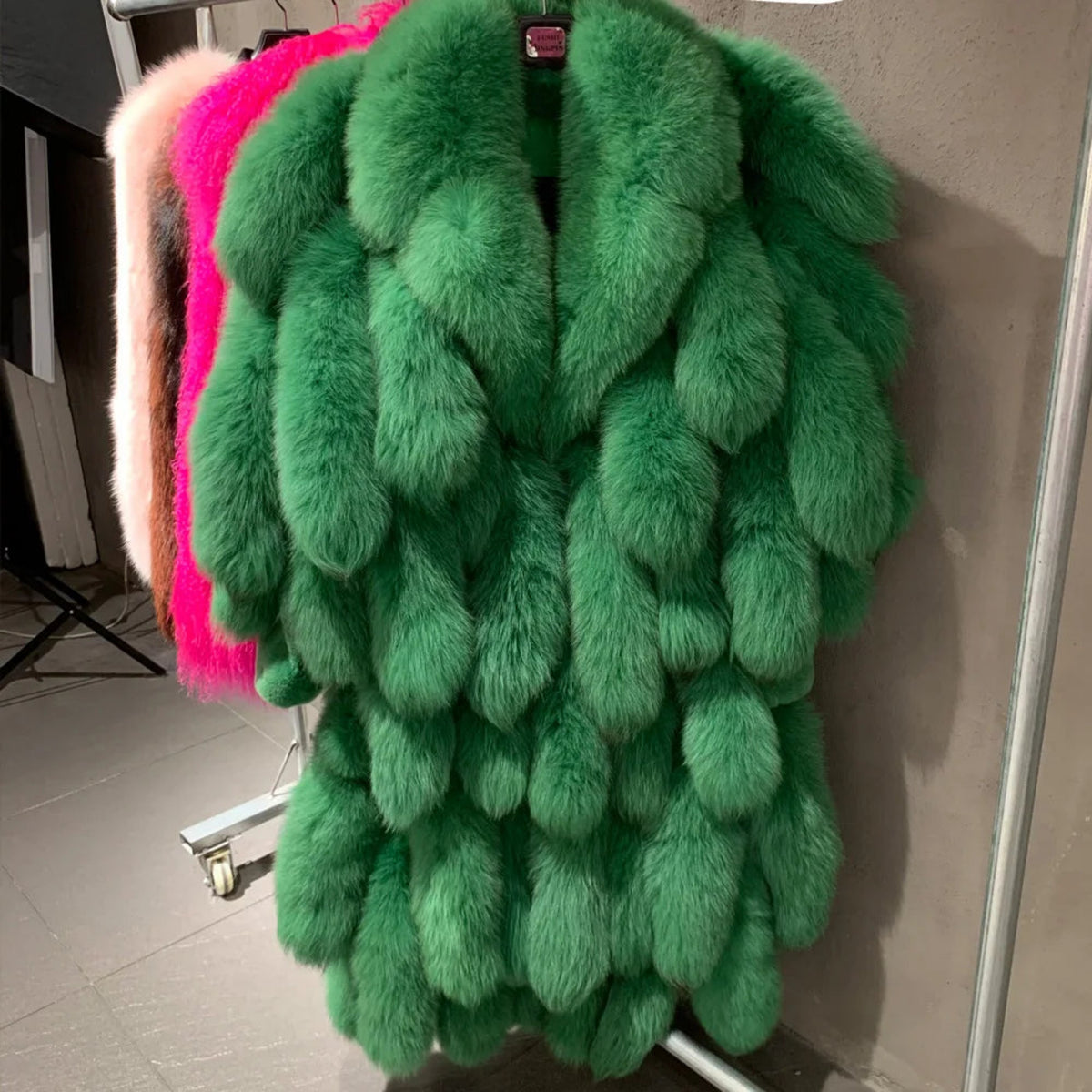 HEYFANCYSTYLE Genuine Fox Fur Tail Oversized Fit 2-in-1 Coat, High-End Design, Premium Quality, Hand-Made, Formal, Concerts, Hollywood
