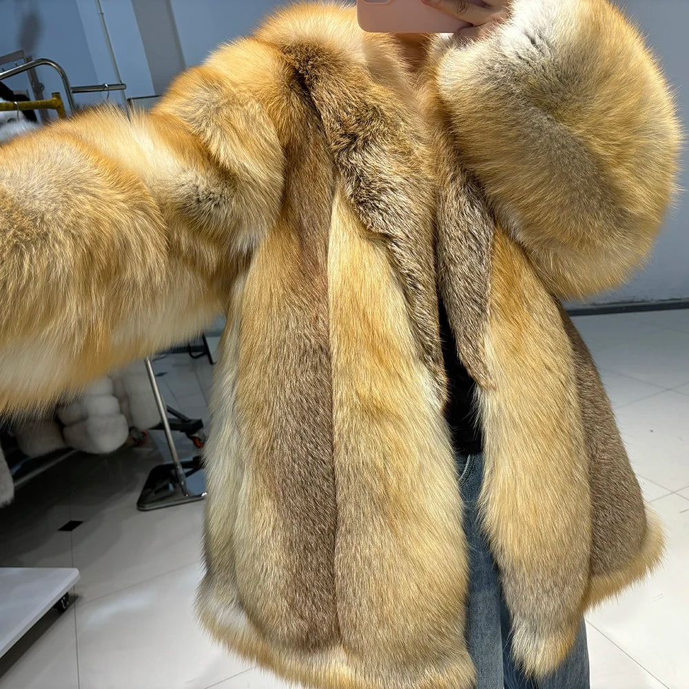 HEYFANCYSTYLE Heirloom Golden Island Fox Fur Grand Coat