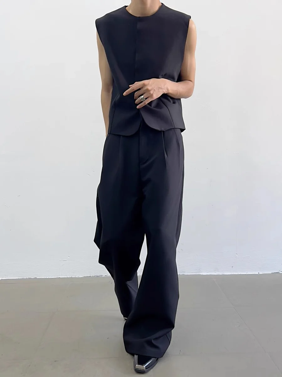 HEYFANCYSTYLE High-End Men's Vest & Wide-Leg Pants Set - Designer Quality - Black