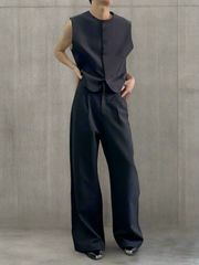 HEYFANCYSTYLE High-End Men's Vest & Wide-Leg Pants Set - Designer Quality - Black Set