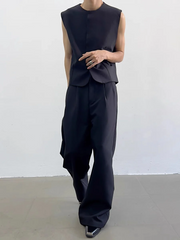 HEYFANCYSTYLE High-End Men's Vest & Wide-Leg Pants Set - Designer Quality - Black