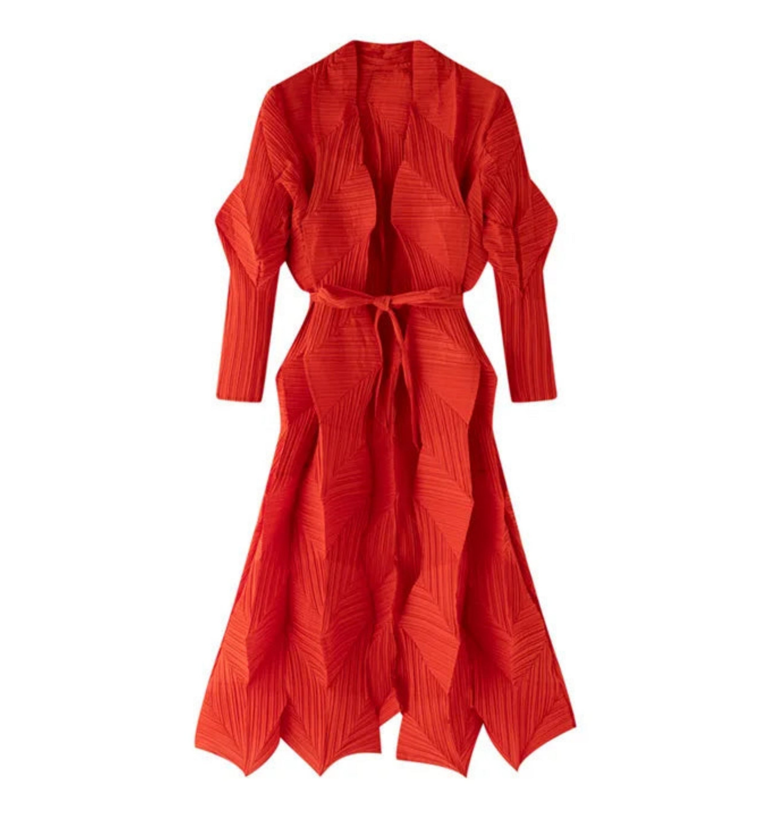 HEYFANCYSTYLE Japanese Geometric Pleated Plisse Trench Coat Designer