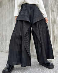 HEYFANCYSTYLE Japanese Pleated Designer Wide Leg Pants - Luxury Flowy Trousers