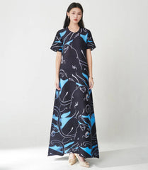 HEYFANCYSTYLE Japanese Pleated Geometric Lines Midi Dress