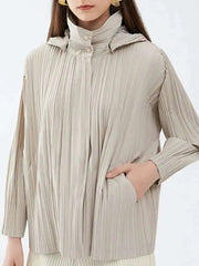 HEYFANCYSTYLE Japanese Pleated Hooded Jacket Women's High-End Zip-Up