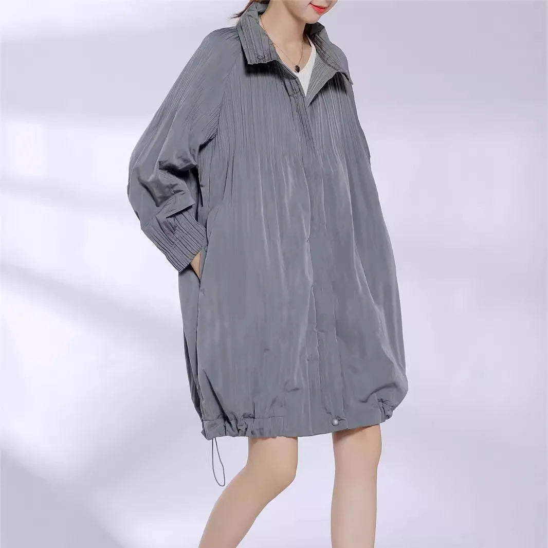 HEYFANCYSTYLE Japanese Pleated Oversized Cozy Luxury Zip-Up Coat Women's