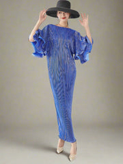 HEYFANCYSTYLE Japanese Pleated Wedding Guest Formal Midi Dress Designer