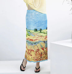 HEYFANCYSTYLE Japanese Plissé Landscape Pleat Skirt - Luxury Designer