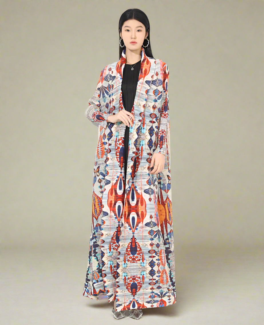 HEYFANCYSTYLE Japanese Plissé Pleated Stretchy Designer Long Coat Women's