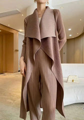 HEYFANCYSTYLE Japanese Women's Elegant Drape Pleat Longline Cardigan