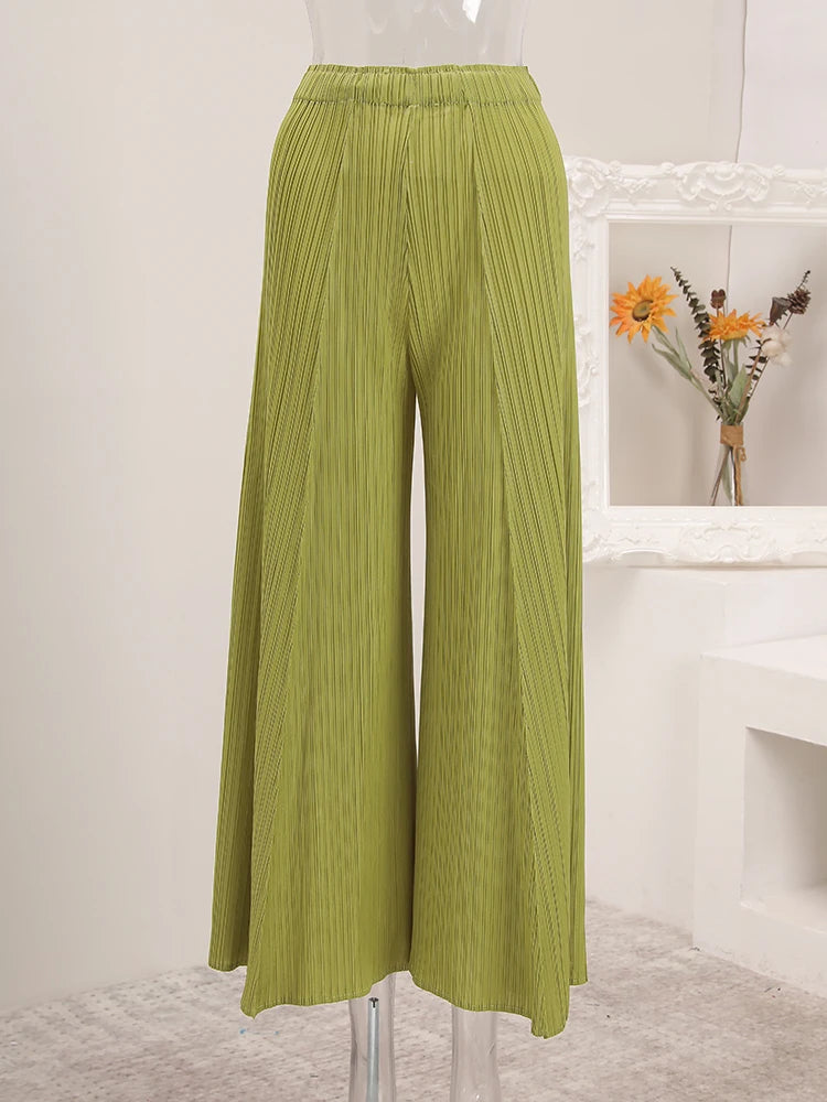 HEYFANCYSTYLE Japanese Women's Luxe Wrinkle-Resistant Plisse Pant