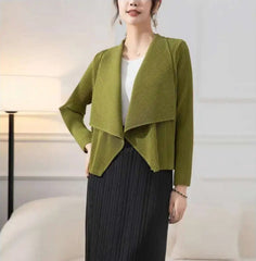 HEYFANCYSTYLE Japanese Women's Luxury Pleated Drape Collar Jacket