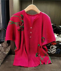 HEYFANCYSTYLE Japanese Women's Luxury Pleated Stretchy Floral Blouse