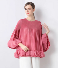 HEYFANCYSTYLE Japanese Women's Pleats Bell Sleeve Top