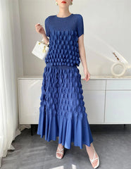 HEYFANCYSTYLE Ladies' Couture Plissé Designer Japanese Plissé Top Long Skirt