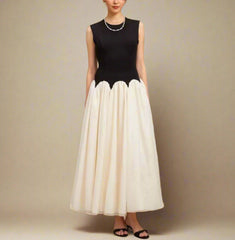 HEYFANCYSTYLE Ladies Elegant Scallop Hem Sleeveless Midi Dress
